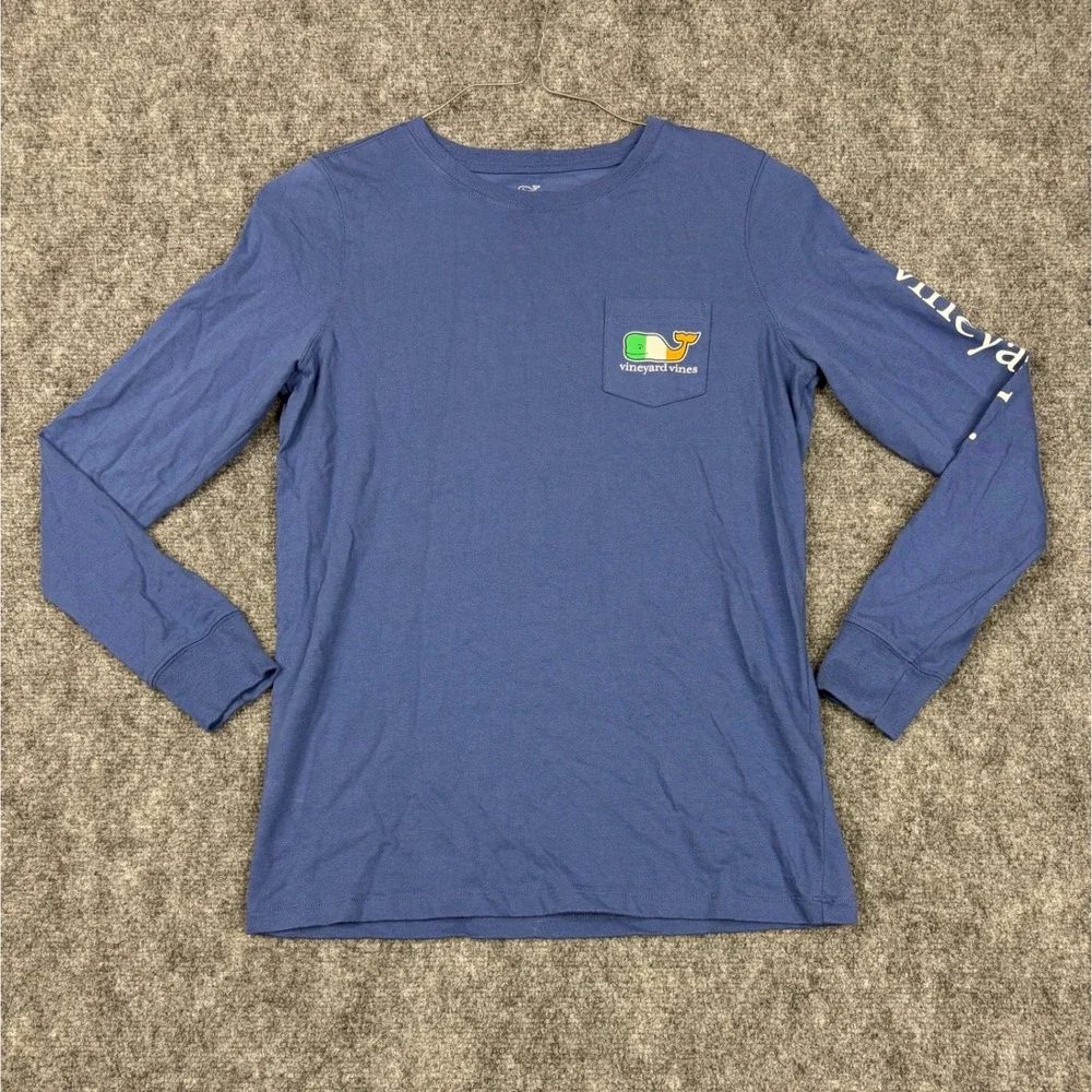 Vineyard Vines Mens XS Blue Irish Flag Whale Long Sleeve Pocket T-Shirt Cotton